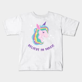 Believe In Magic Beautiful Unicorn With Stars Kids T-Shirt